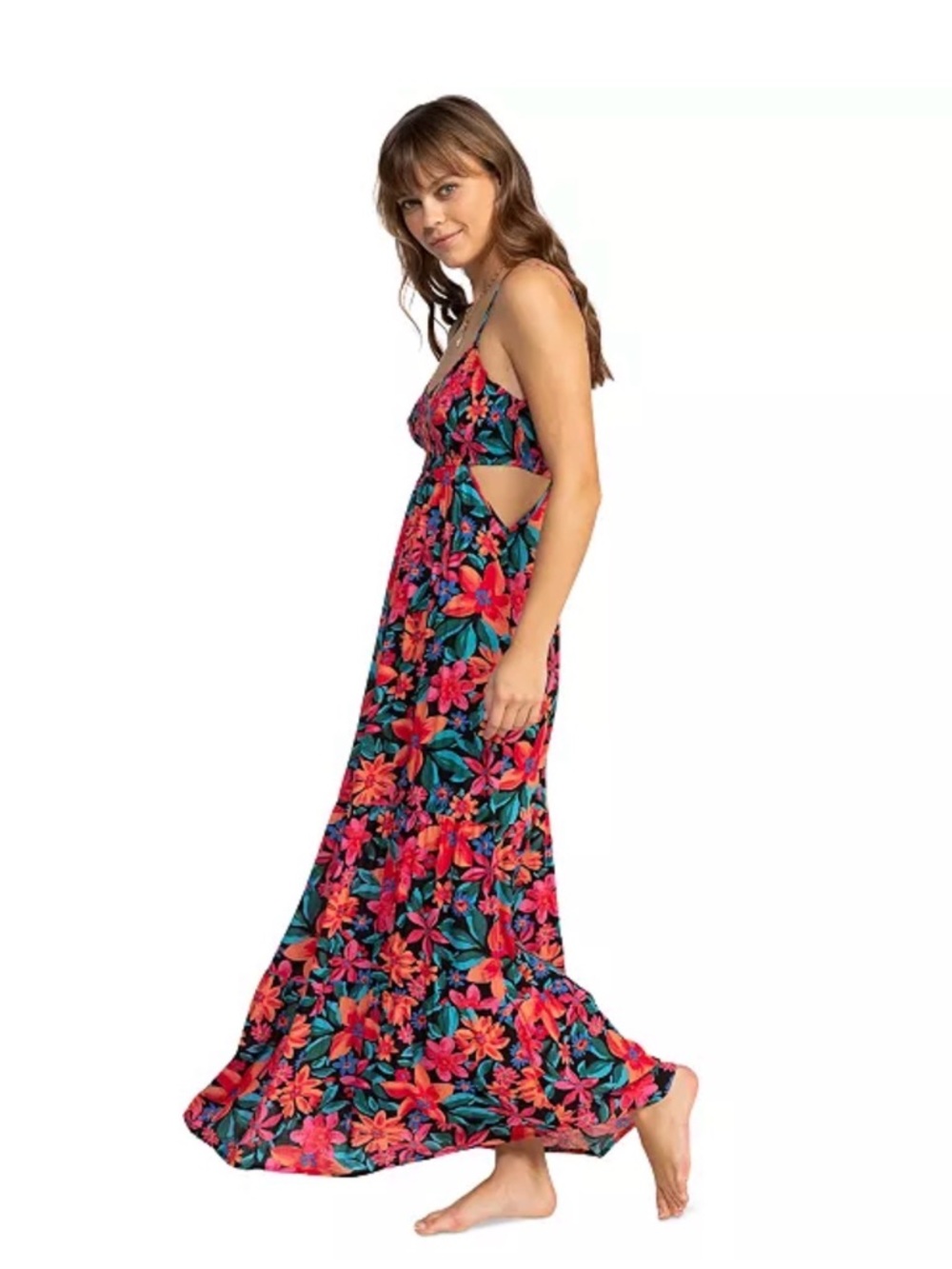Roxy Floral Maxi Dress in Pink, Red & Green